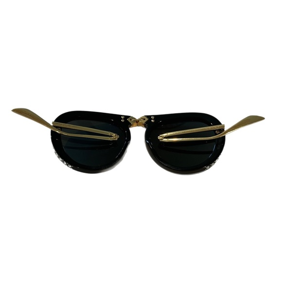 Gucci Black Crystal Studded / Grey Foldable Pilot Aviator Sunglasses - Picture 8 of 9